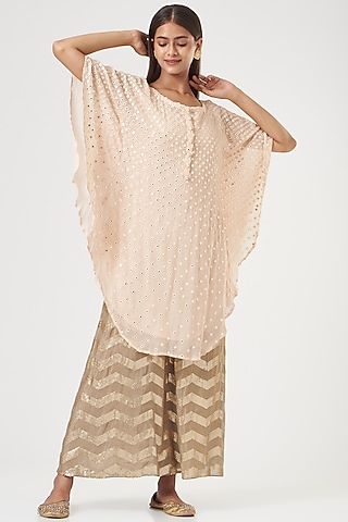 Off-White Cape Set With Mirror Work by POSHAAK